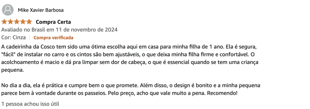 review positivo cadeirinha